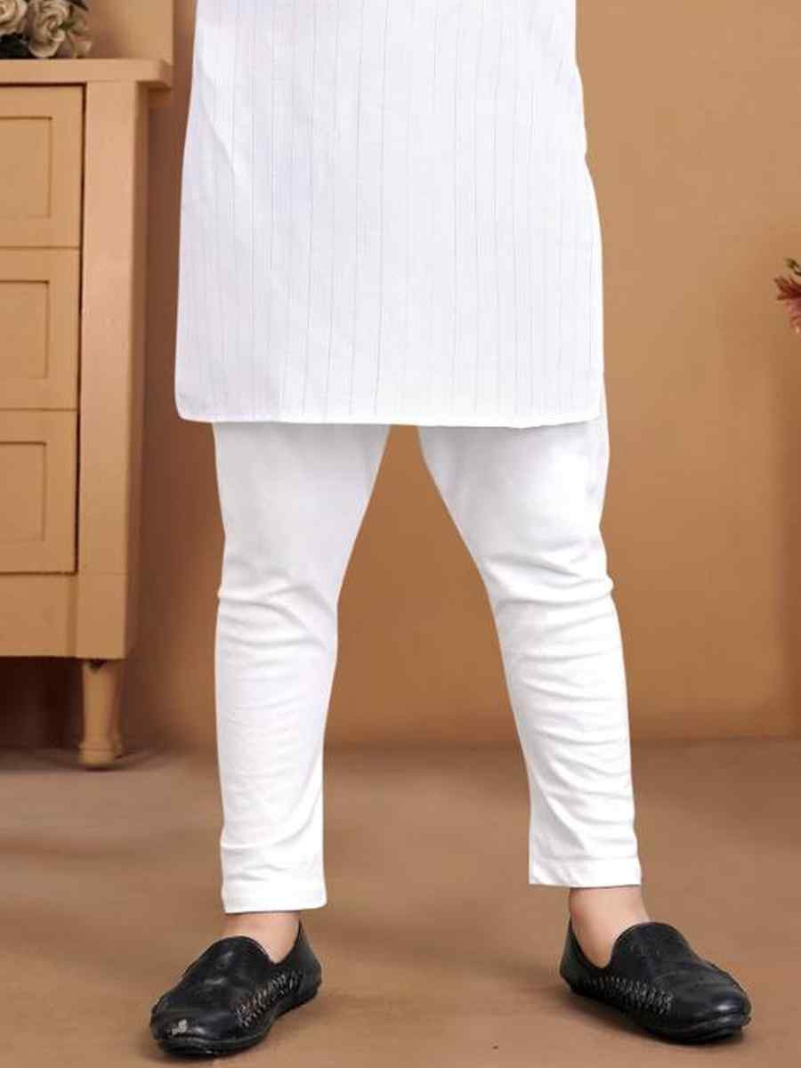 White Pure Cotton Slub Zardosi Festival Traditional Kurta Pyjama Boys Wear