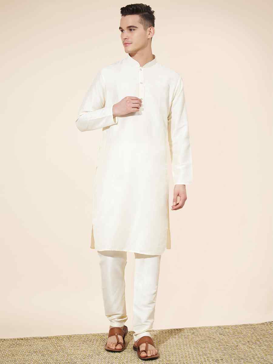 White Pure Silk Plain Festival Casual Kurta