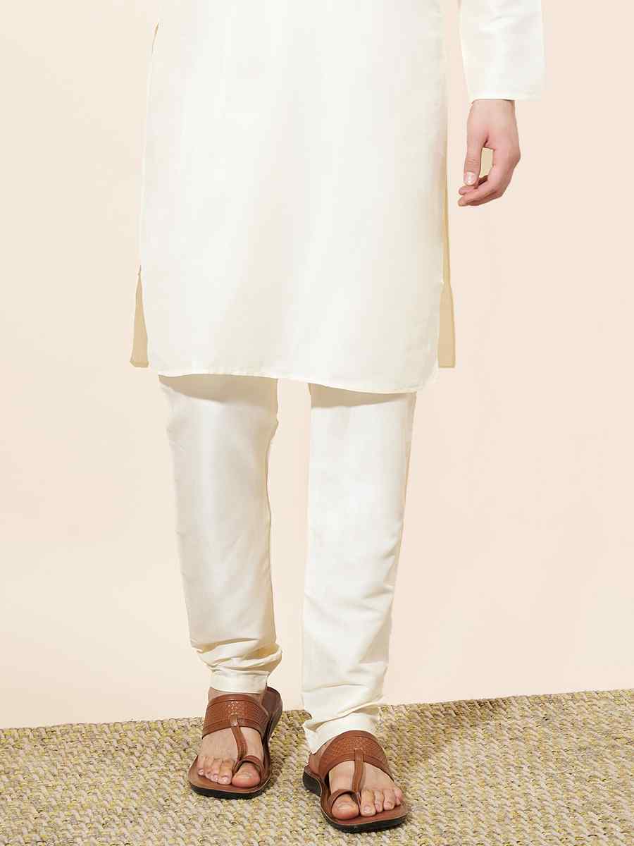 White Pure Silk Plain Festival Casual Kurta