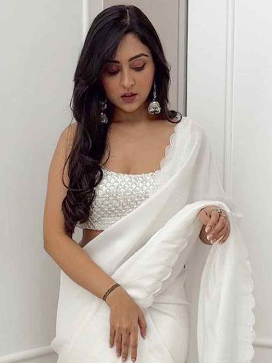 White Pure Soft Georgette Silk Plain Festival Casual Contemporary Saree