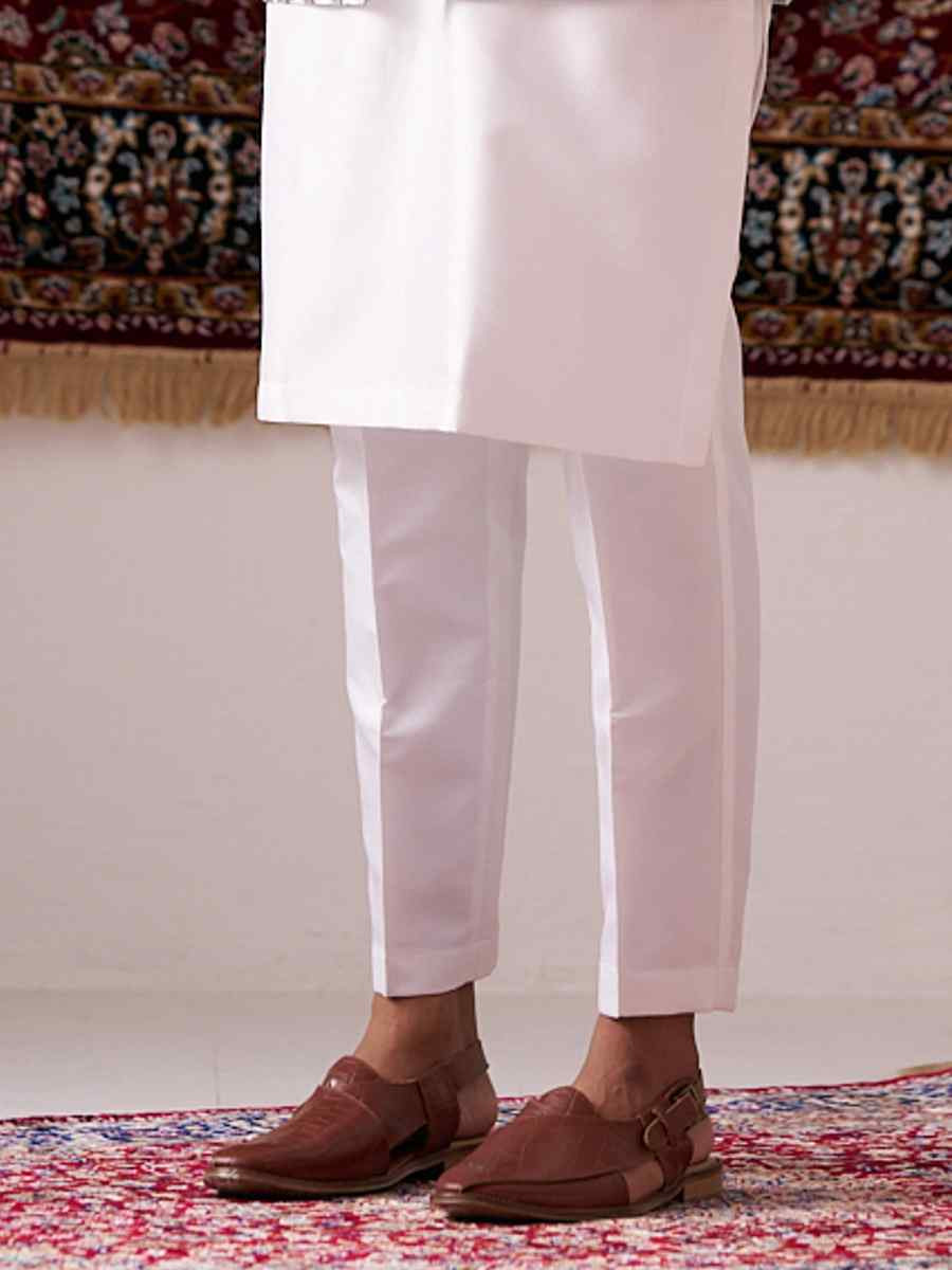 White Silk Embroidered Party Wedding Kurta