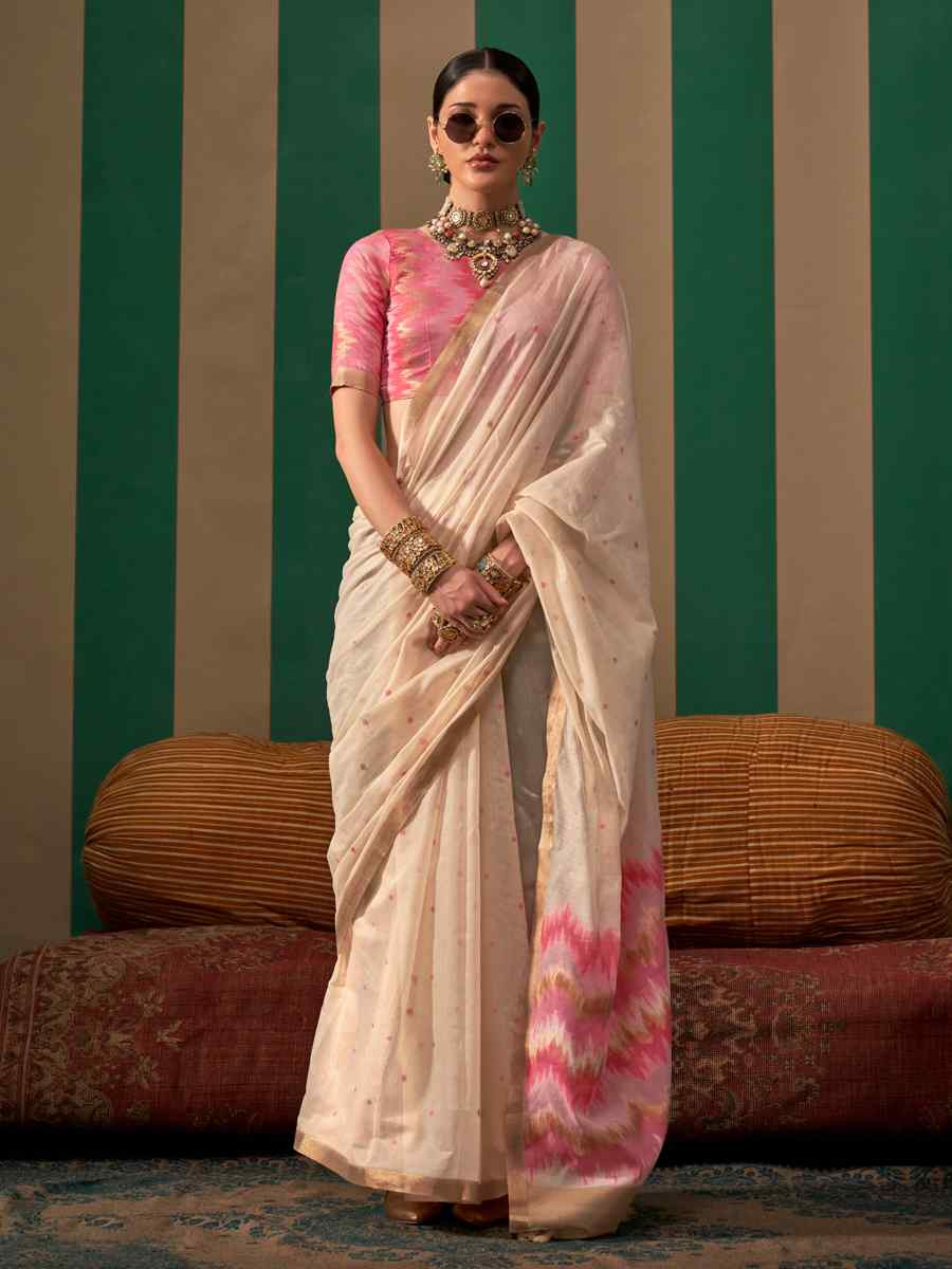 White Silk Handwoven Festival Casual Classic Style Saree