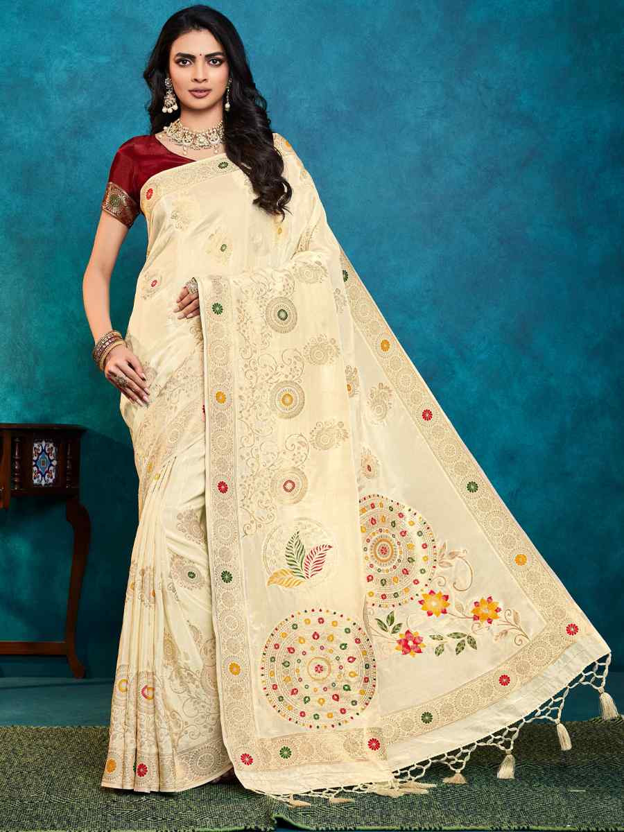 White Silk Handwoven Festival Casual Classic Style Saree