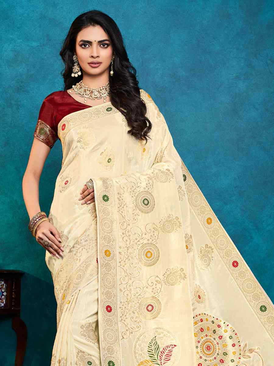 White Silk Handwoven Festival Casual Classic Style Saree