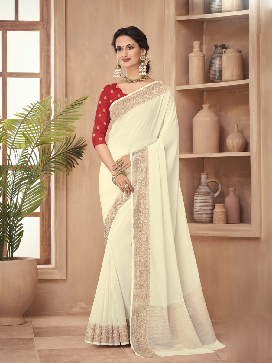 White Silk Handwoven Festival Casual Heavy Border Saree