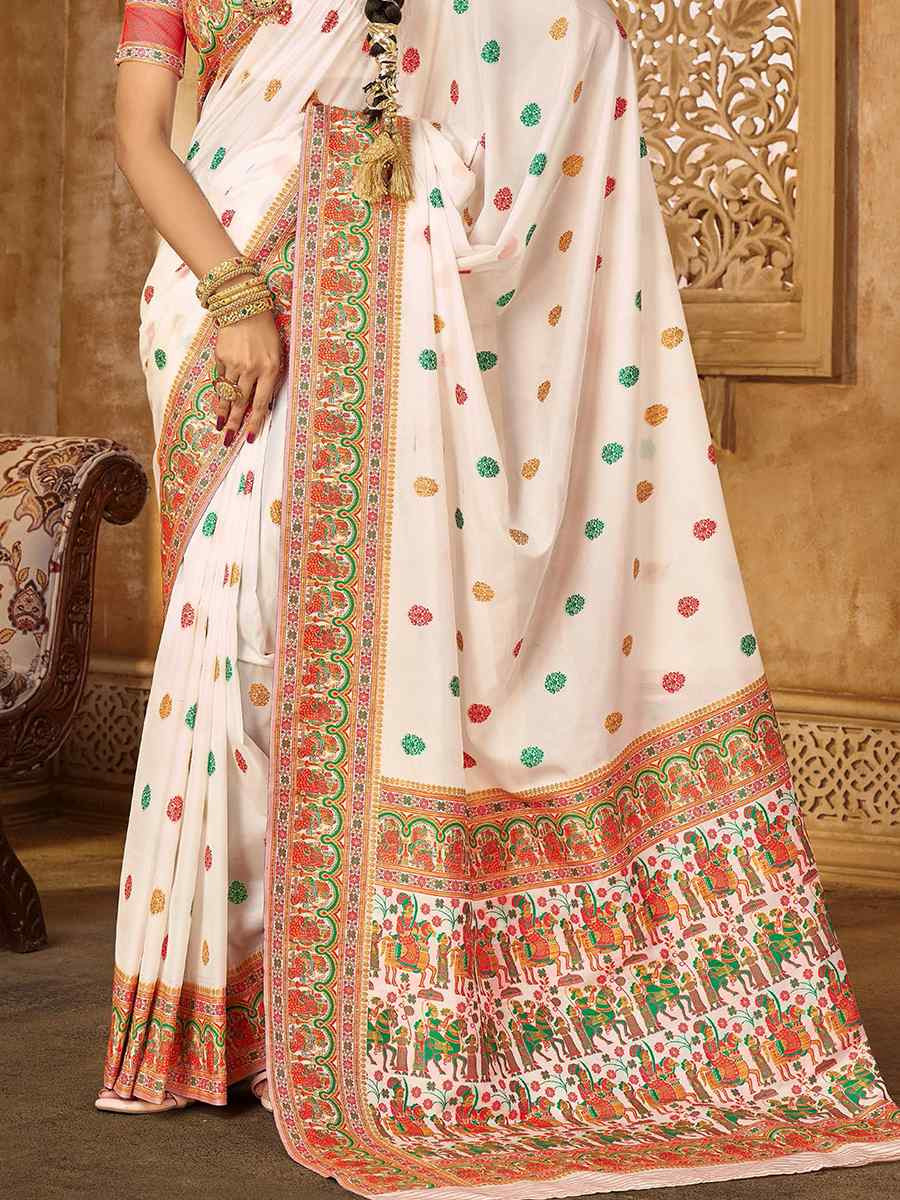 White Silk Handwoven Festival Wedding Heavy Border Saree