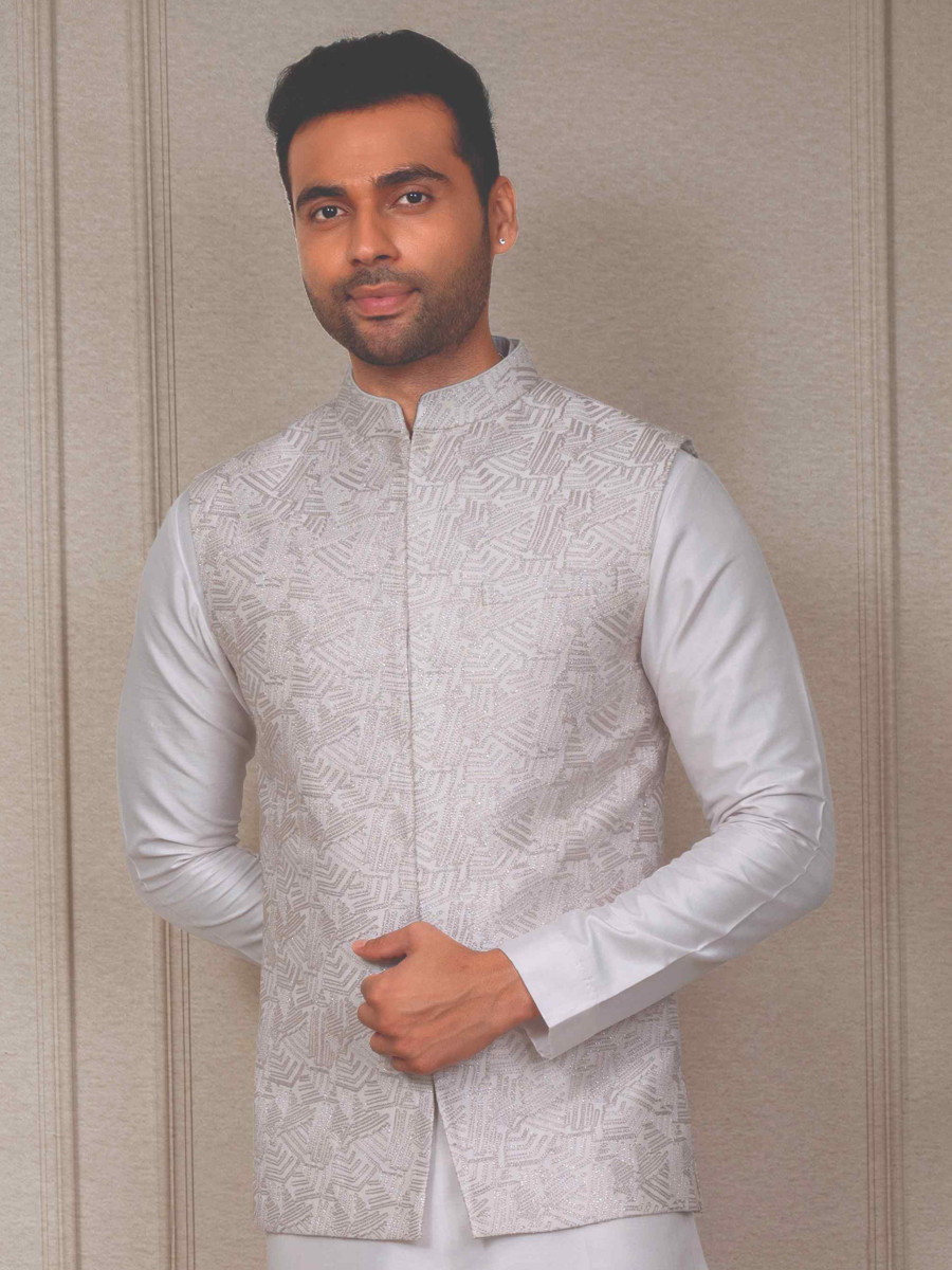 White Silk Woven Groom Wedding Kurta