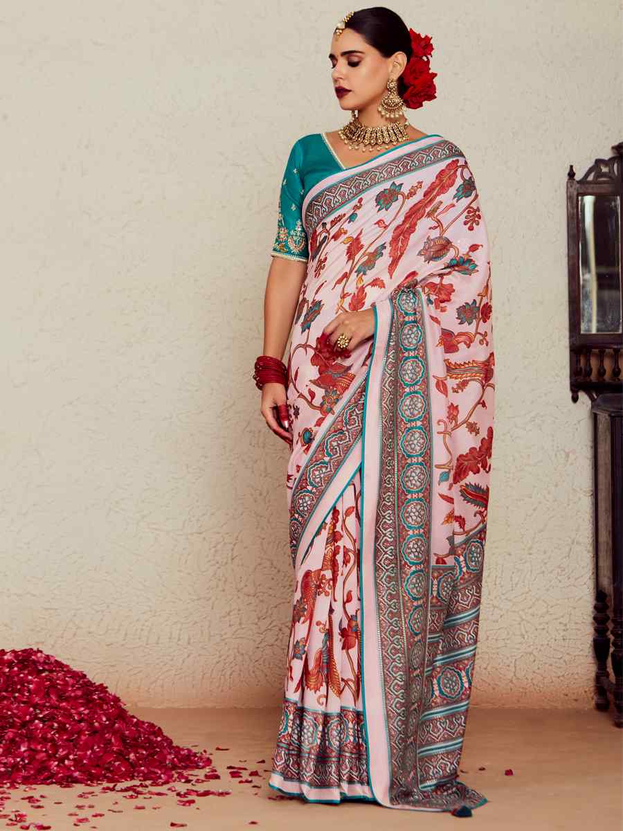 White Soft Brasso Embroidered Festival Wedding Heavy Border Saree