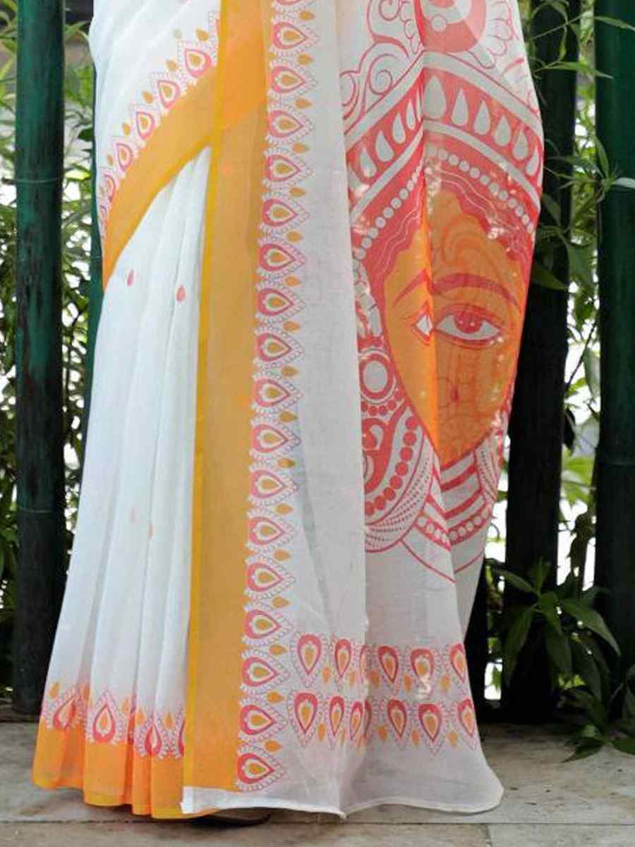 White Soft Linen Handwoven Festival Casual Classic Style Saree