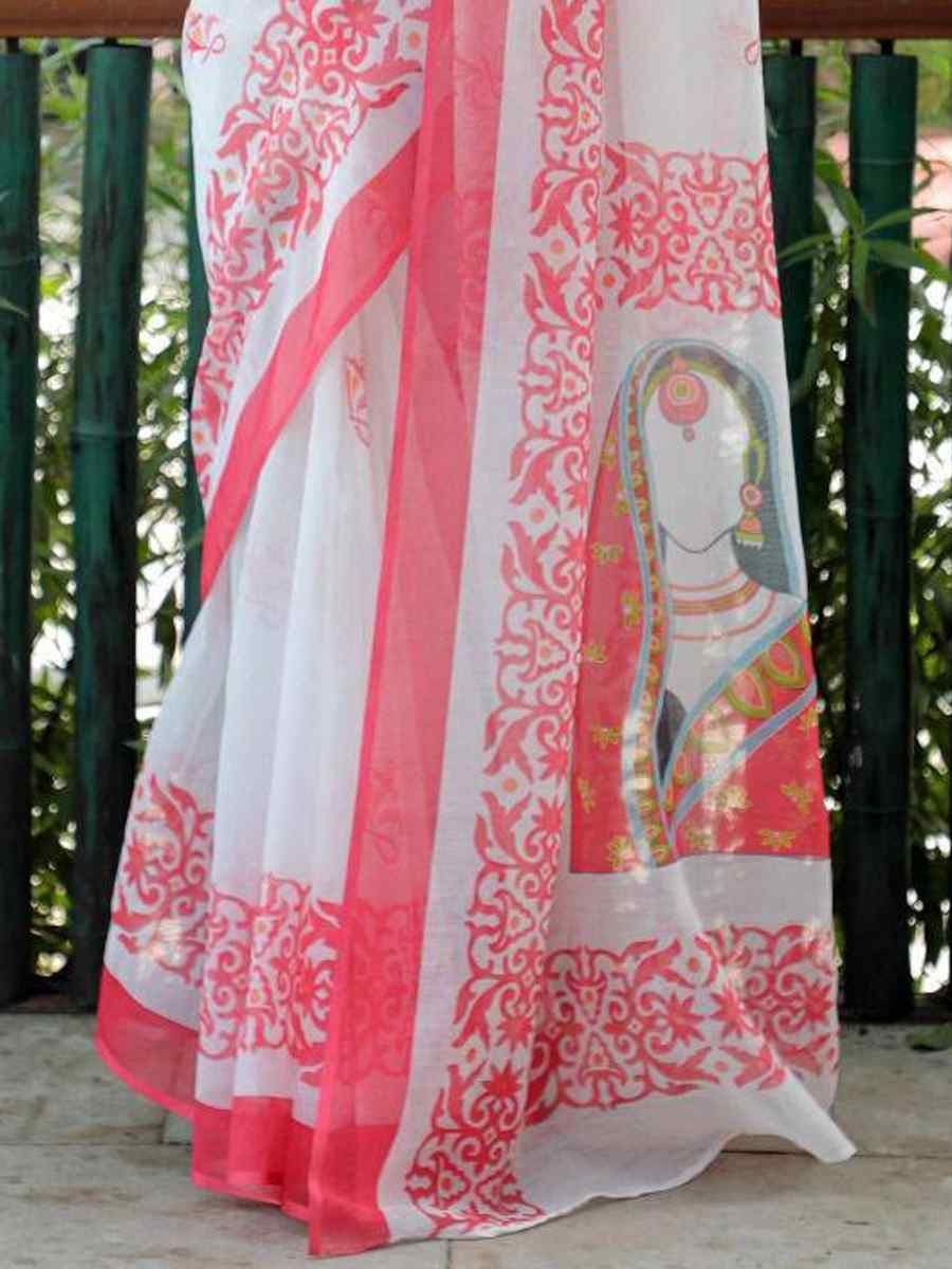 White Soft Linen Handwoven Festival Casual Classic Style Saree