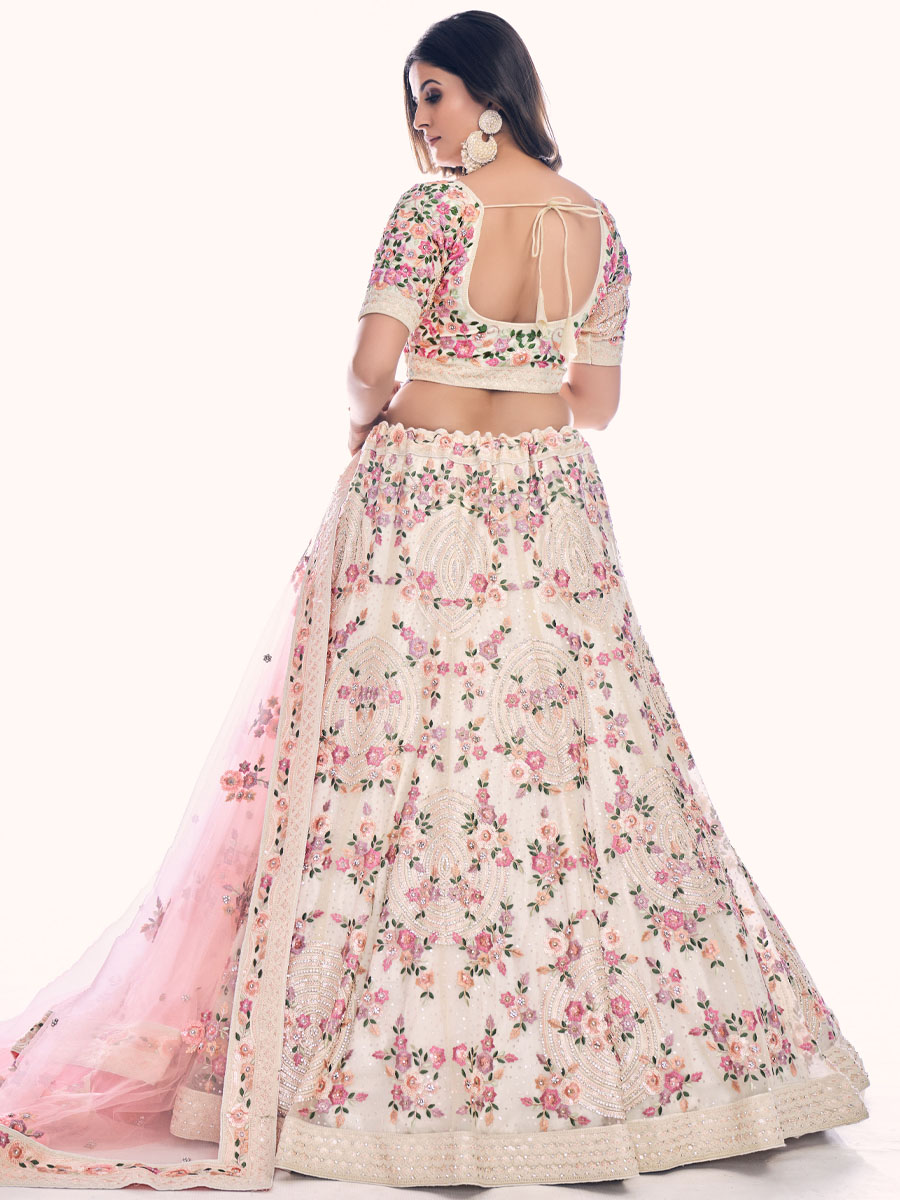 White Soft Net Embroidered Bridal Wedding Heavy Border Lehenga Choli