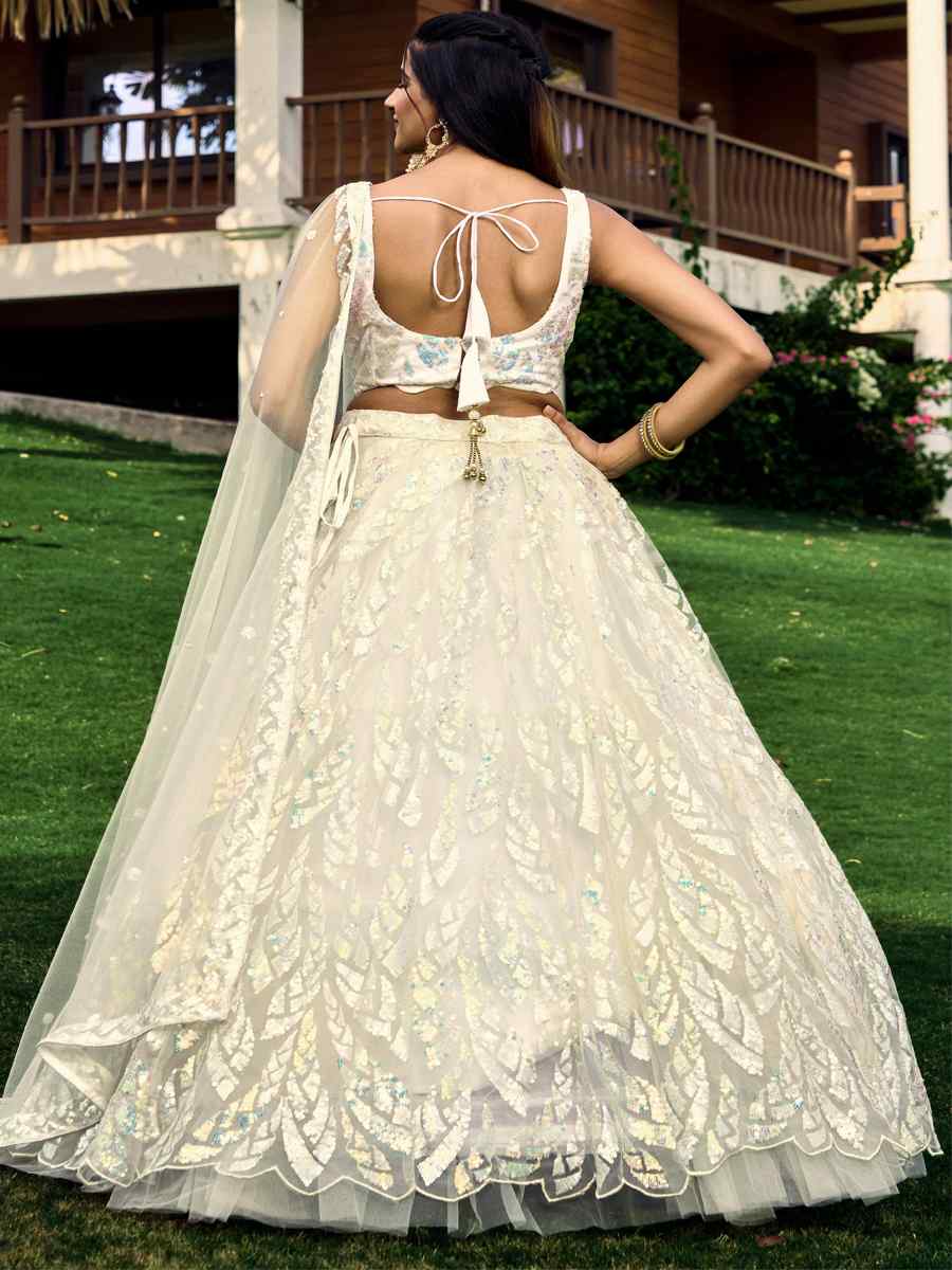 White Soft Net Embroidered Bridesmaid Wedding Heavy Border Lehenga Choli