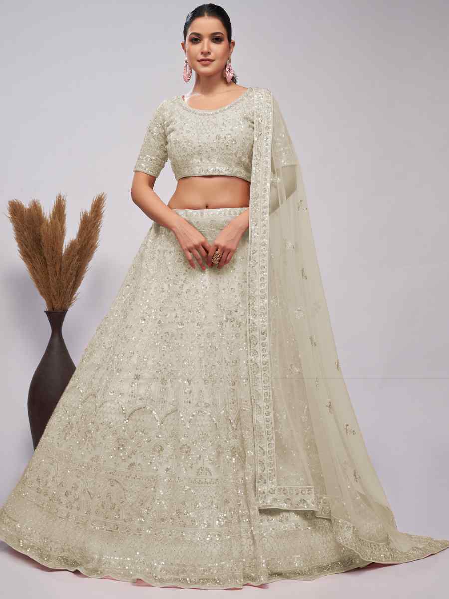 White Soft Net Embroidered Bridesmaid Wedding Heavy Border Lehenga Choli