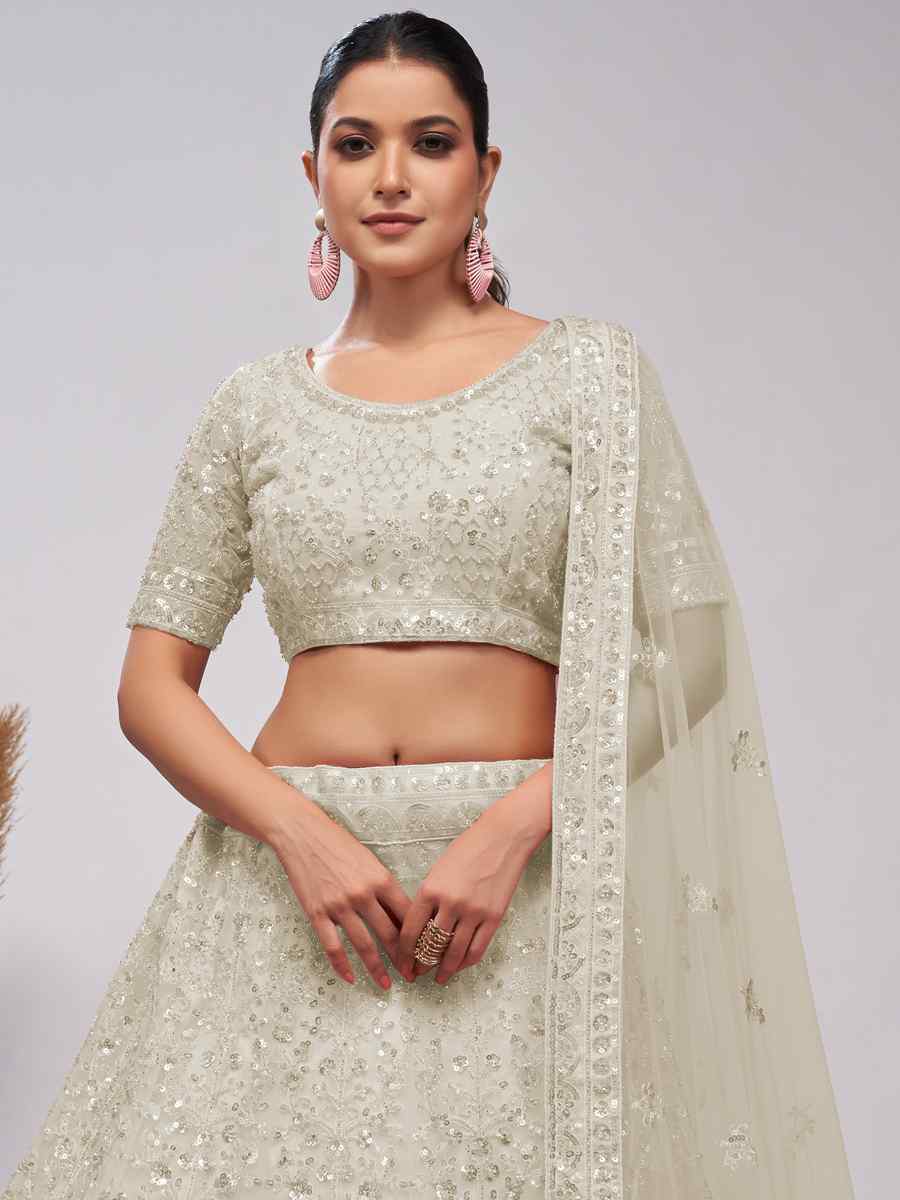 White Soft Net Embroidered Bridesmaid Wedding Heavy Border Lehenga Choli