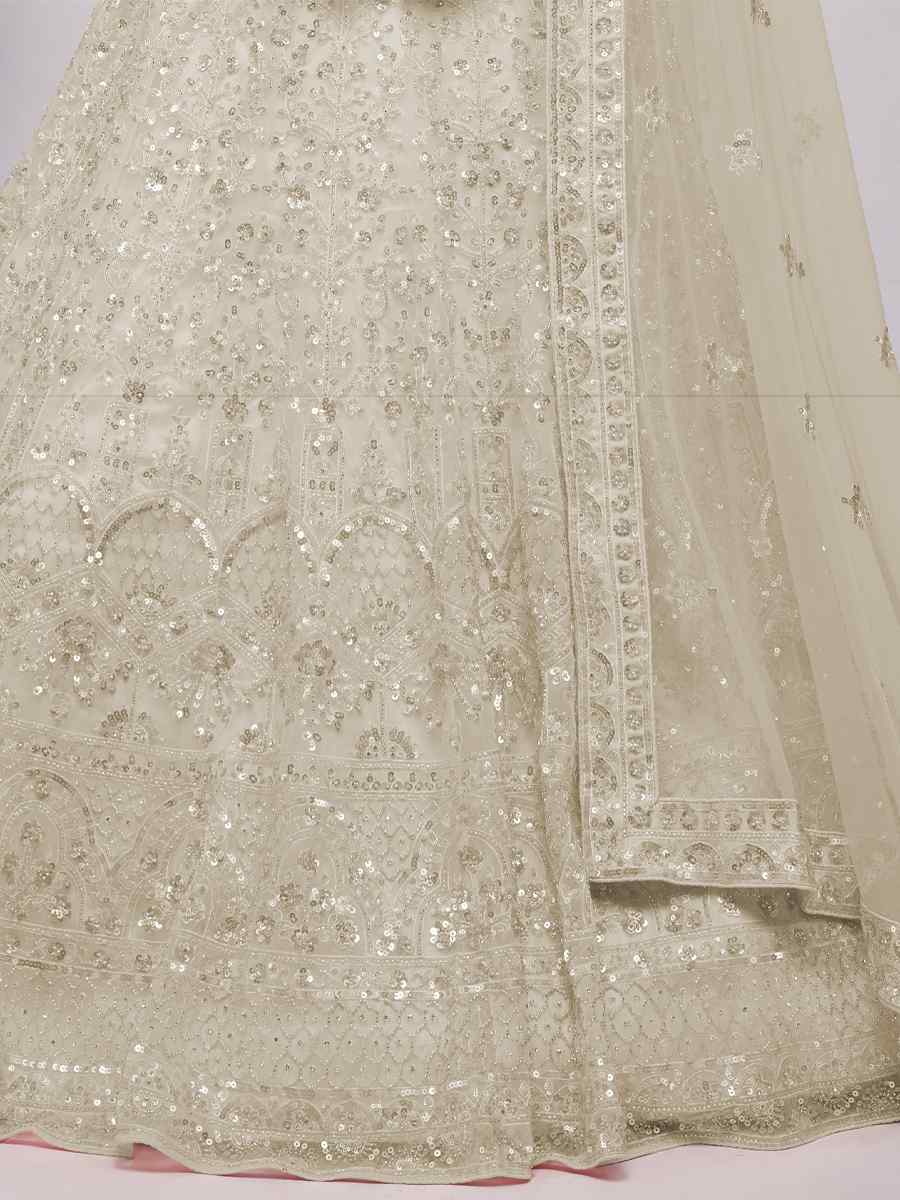 White Soft Net Embroidered Bridesmaid Wedding Heavy Border Lehenga Choli