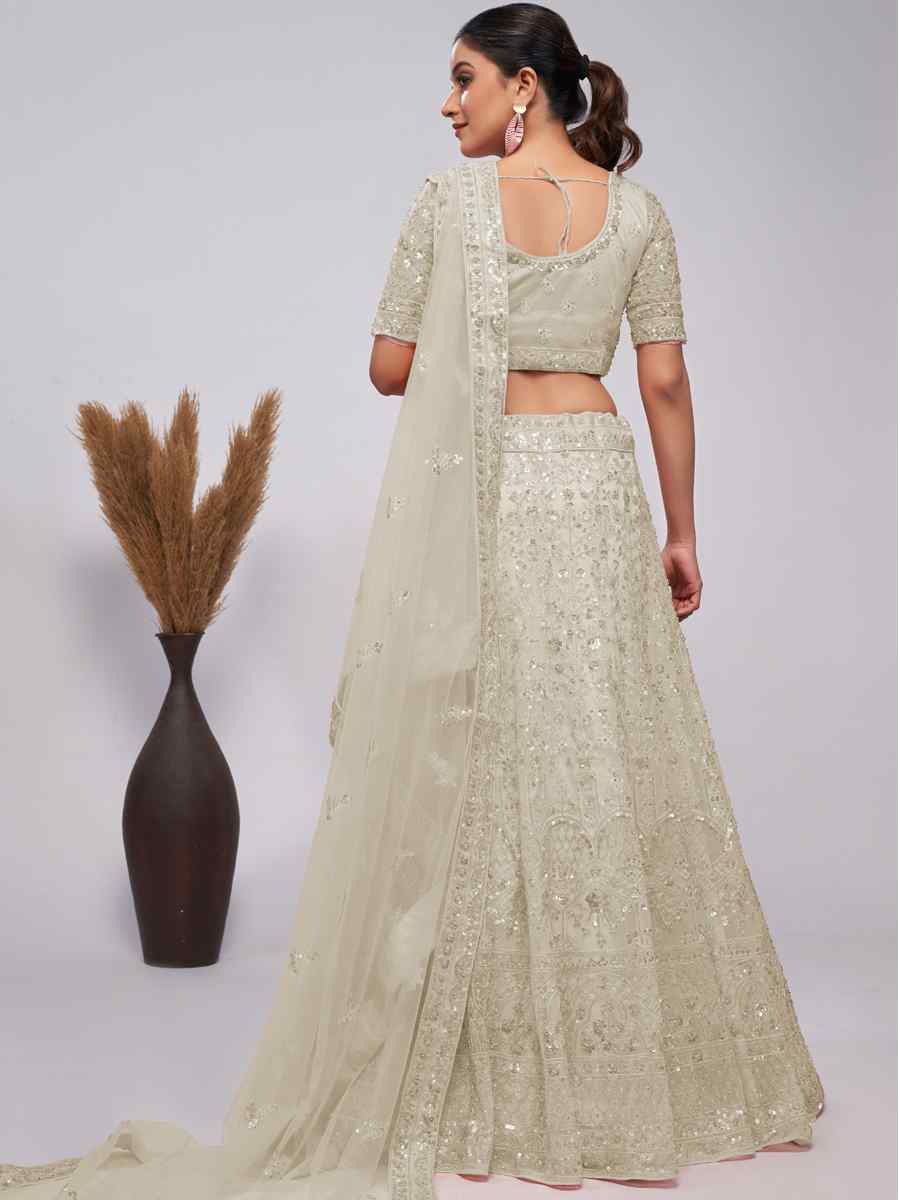 White Soft Net Embroidered Bridesmaid Wedding Heavy Border Lehenga Choli