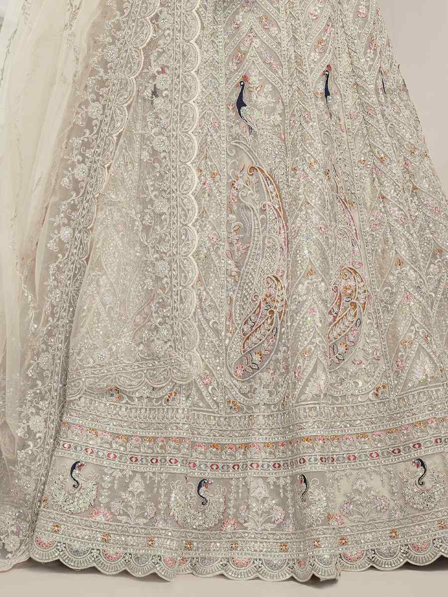 White Soft Net Embroidered Bridesmaid Wedding Heavy Border Lehenga Choli