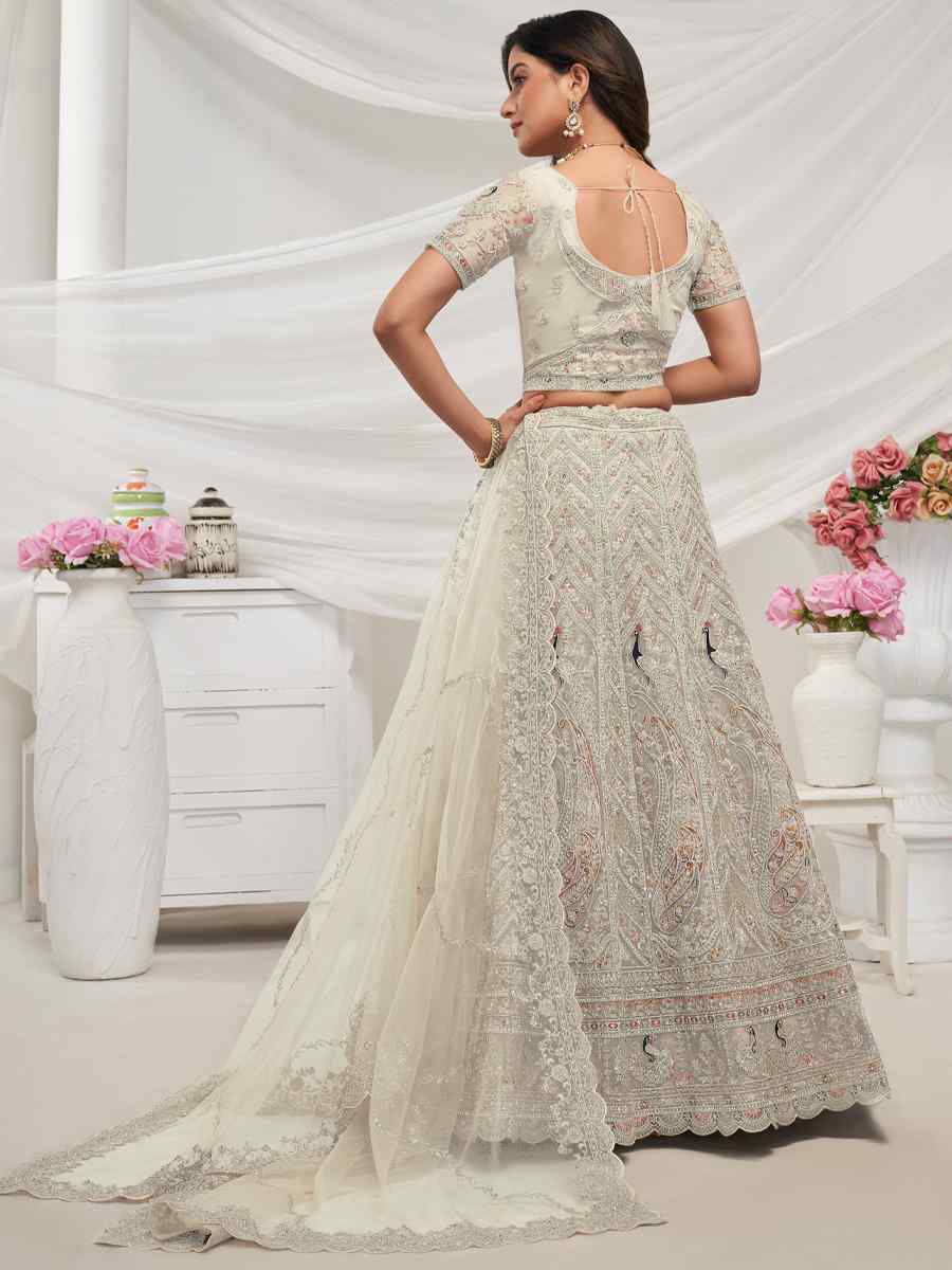 White Soft Net Embroidered Bridesmaid Wedding Heavy Border Lehenga Choli