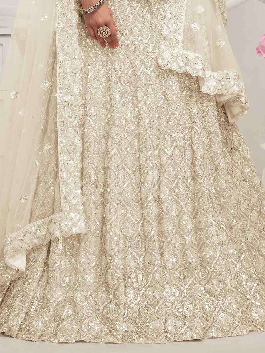 White Soft Net Embroidered Bridesmaid Wedding Heavy Border Lehenga Choli