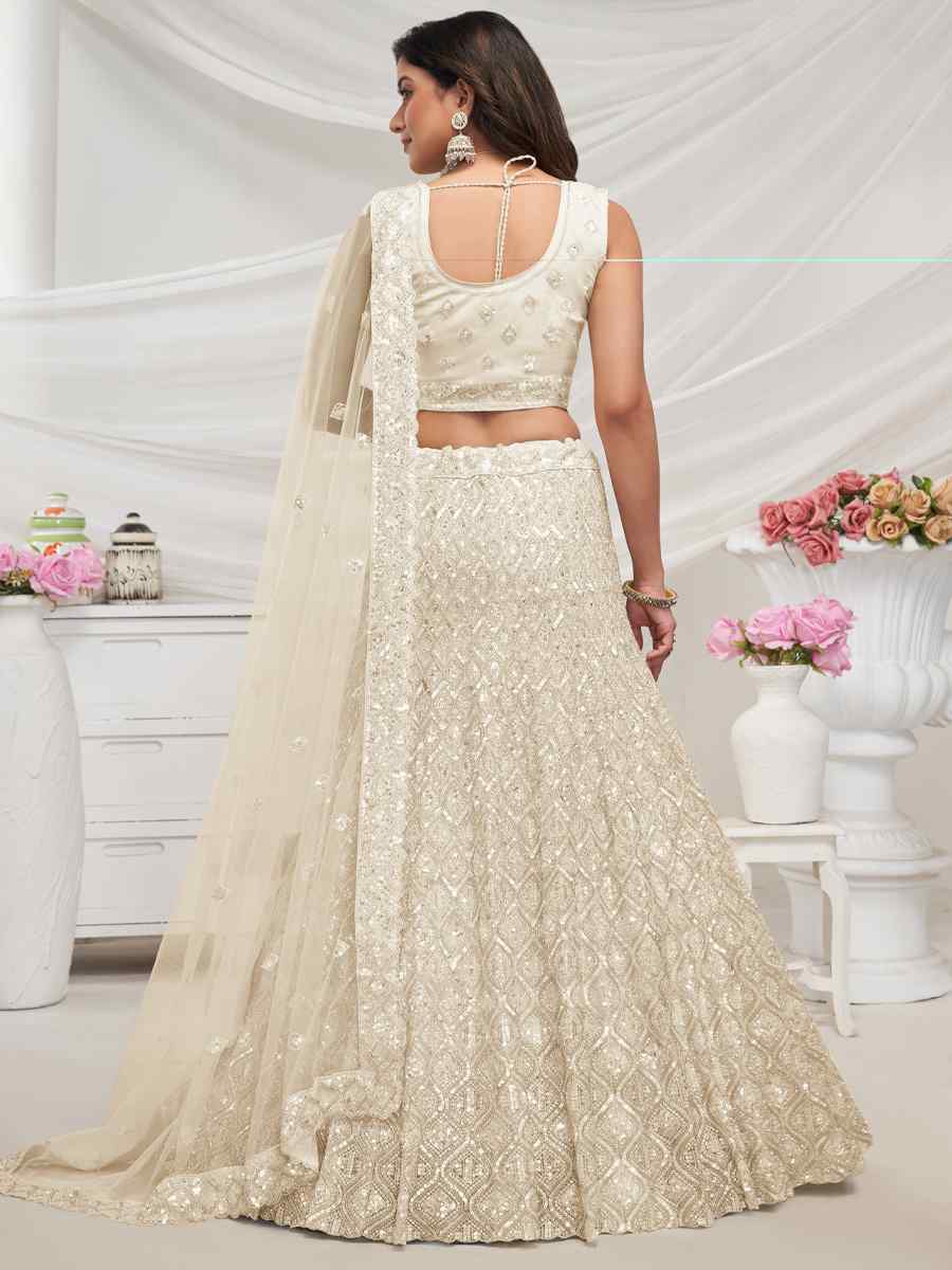 White Soft Net Embroidered Bridesmaid Wedding Heavy Border Lehenga Choli