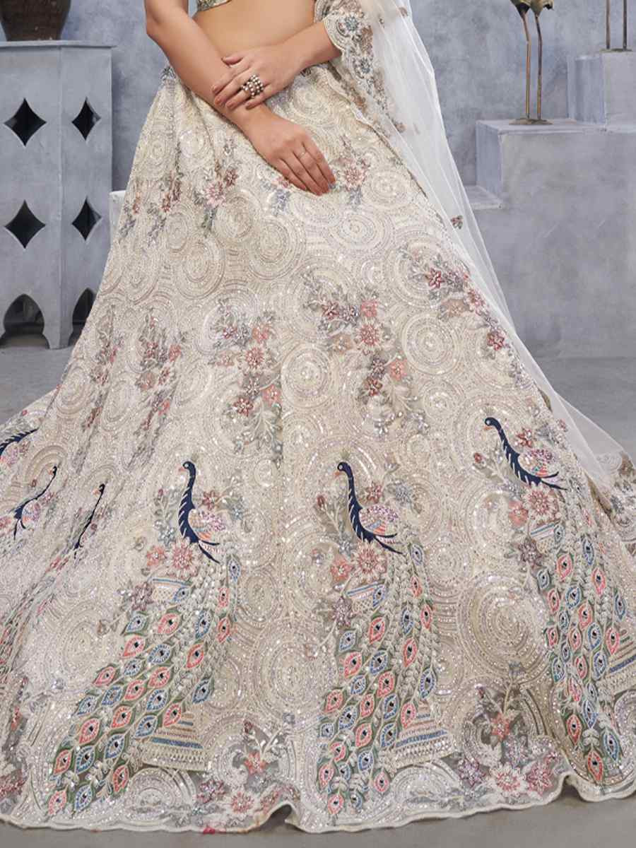 White Soft Net Embroidered Wedding Festival Heavy Border Lehenga Choli