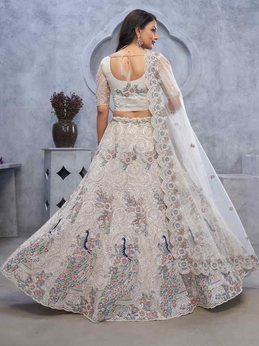 White Soft Net Embroidered Wedding Festival Heavy Border Lehenga Choli