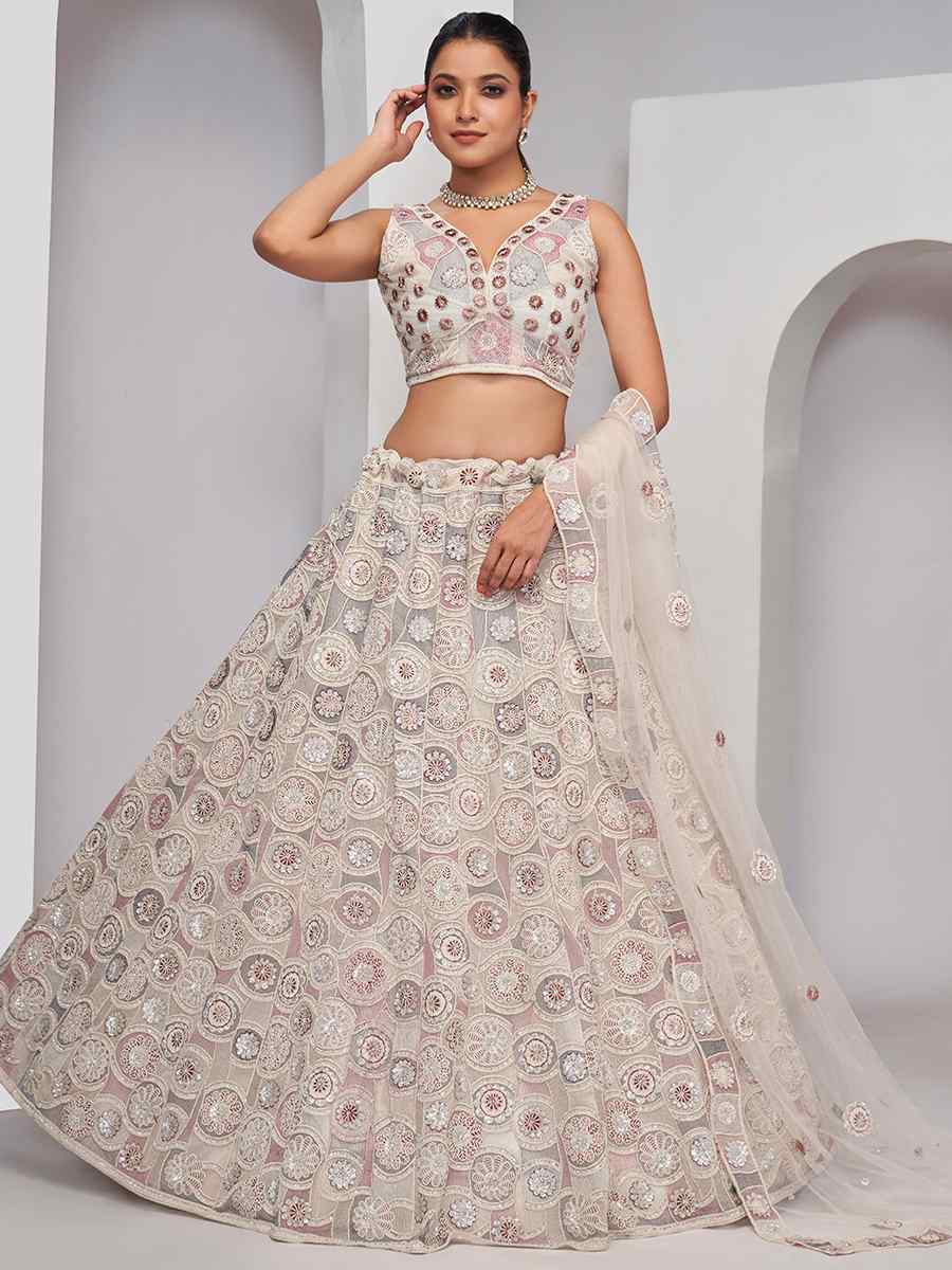 White Soft Net Embroidery Bridesmaid Wedding Heavy Border Lehenga Choli