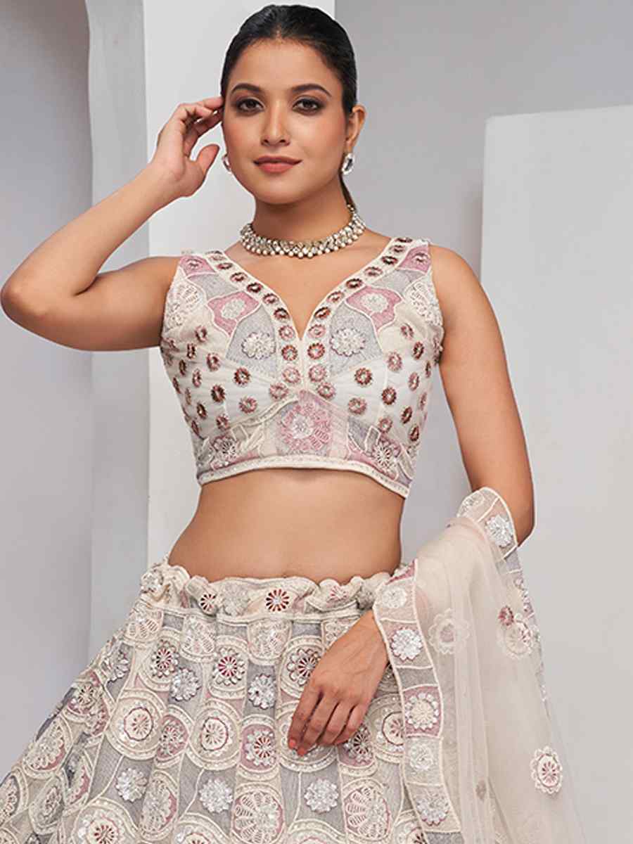 White Soft Net Embroidery Bridesmaid Wedding Heavy Border Lehenga Choli