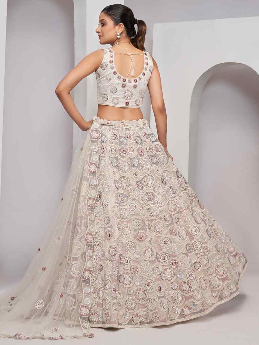 White Soft Net Embroidery Bridesmaid Wedding Heavy Border Lehenga Choli