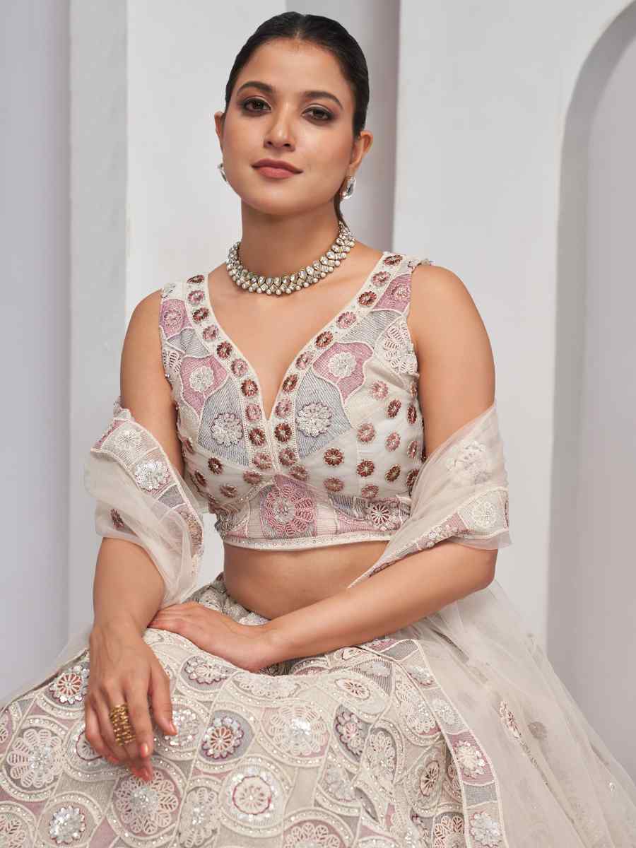 White Soft Net Embroidery Bridesmaid Wedding Heavy Border Lehenga Choli