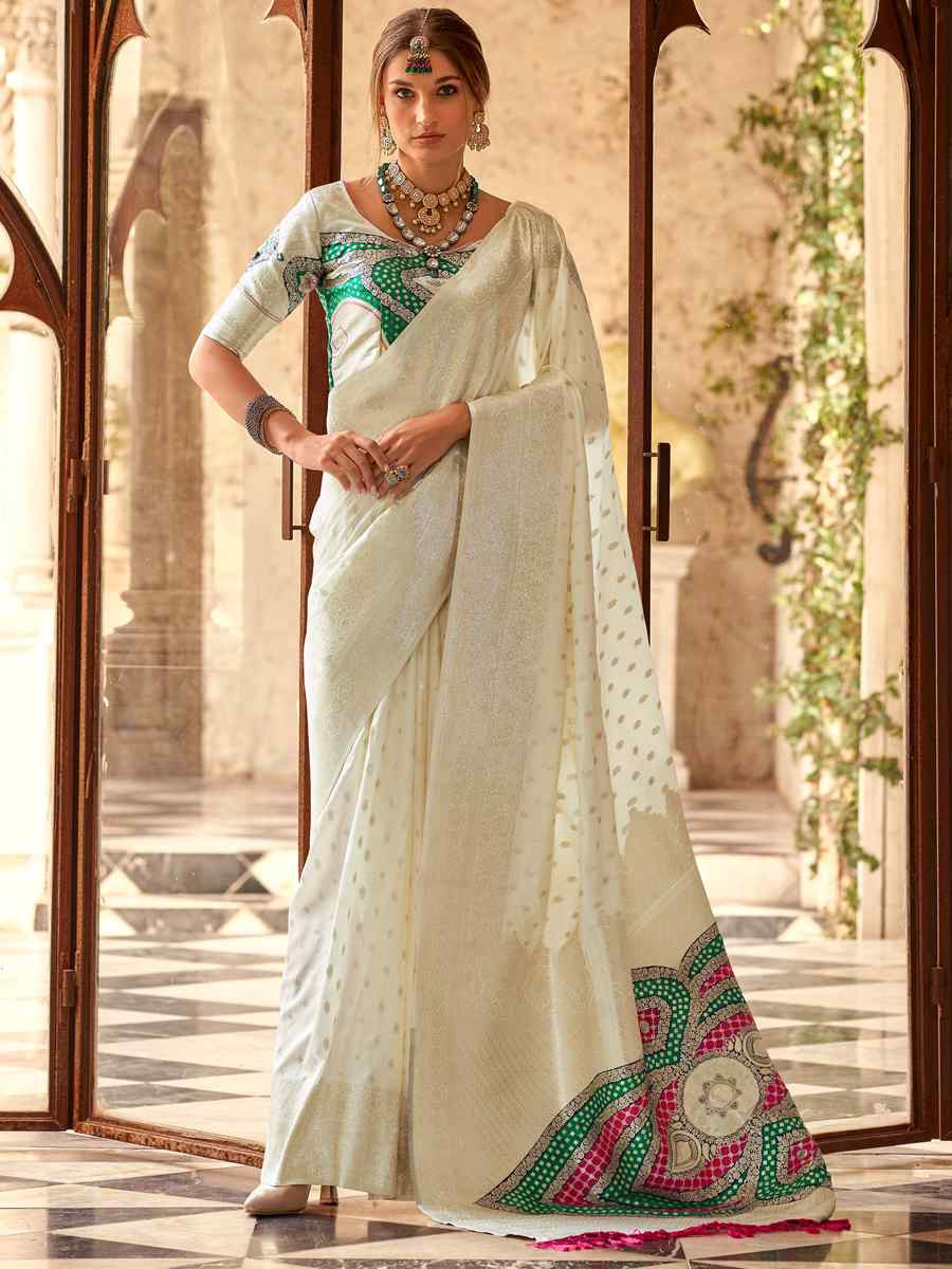 White Soft Silk Handwoven Festival Wedding Heavy Border Saree