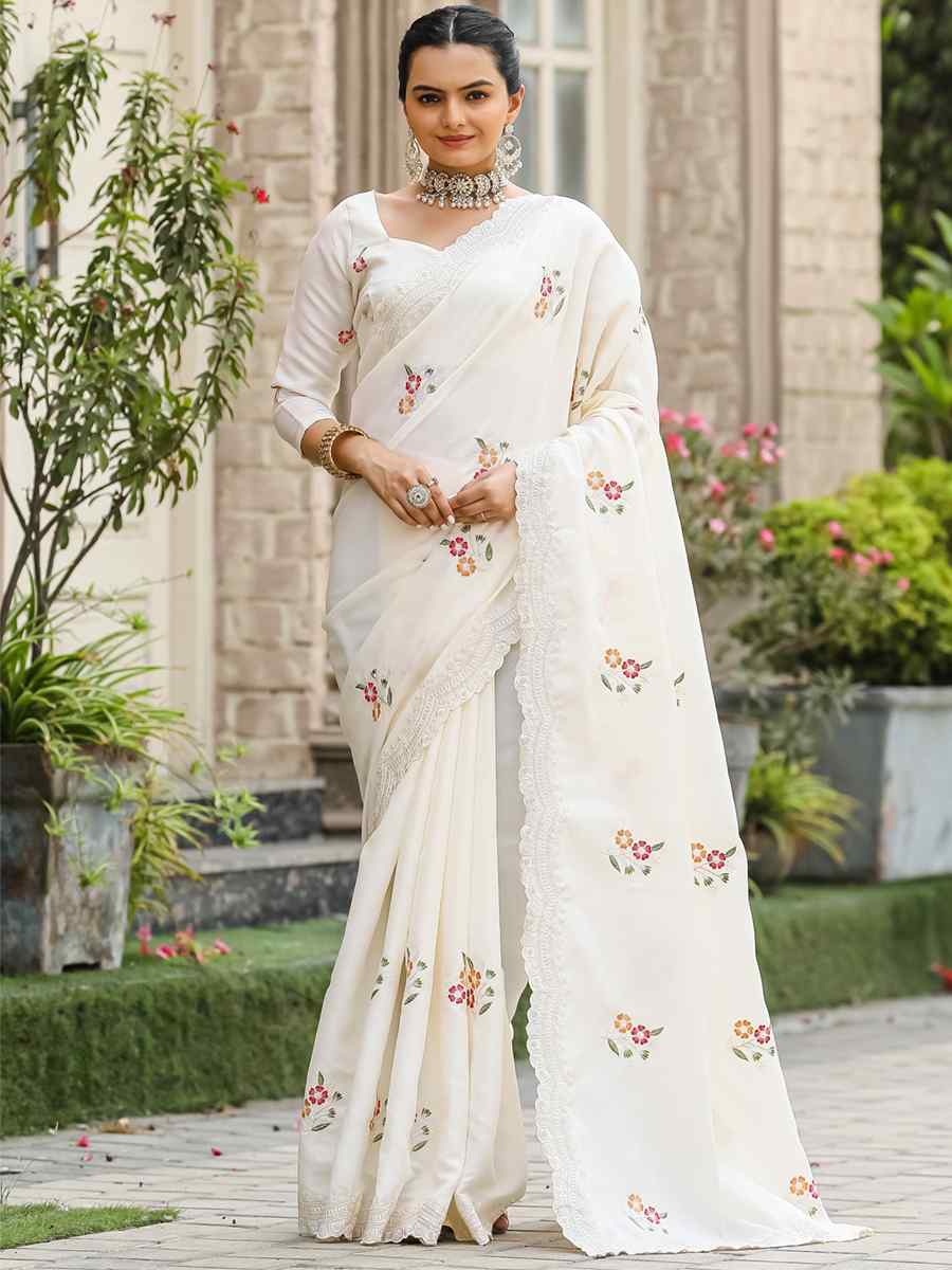 White Tussar Cotton Handwoven Wedding Festival Heavy Border Saree