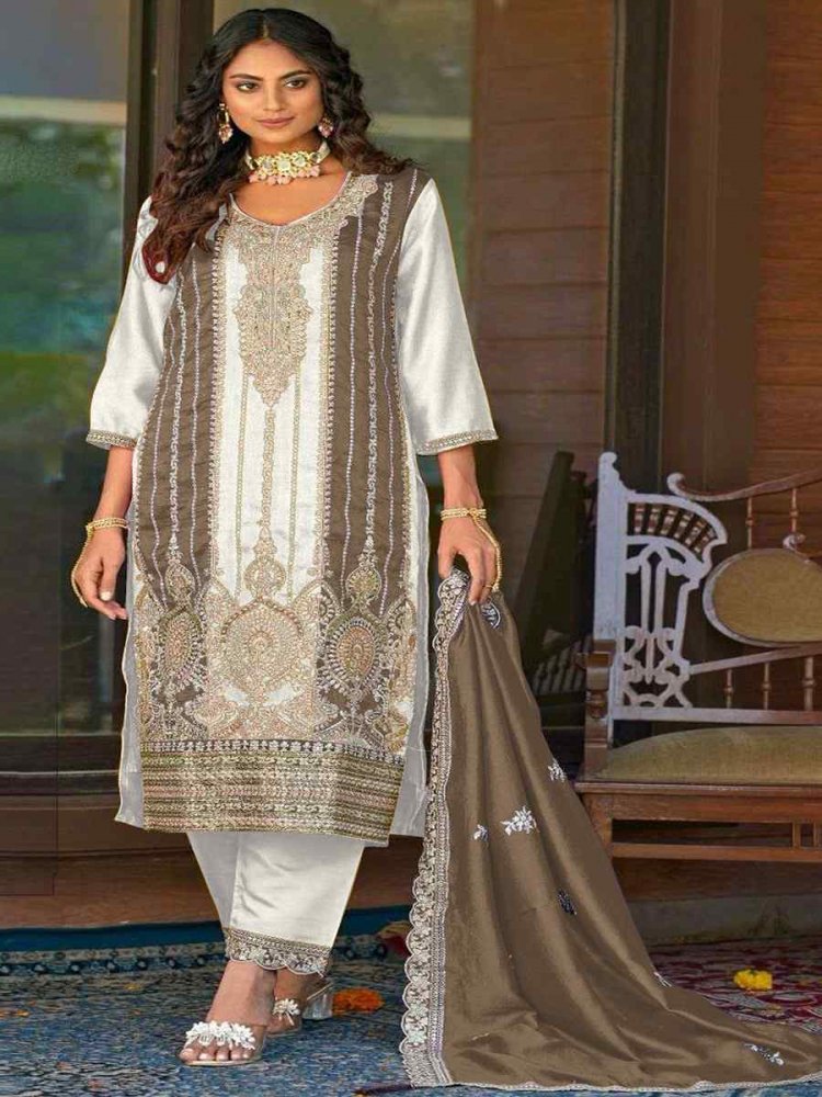 White Vichitra Embroidered Festival Party Pant Salwar Kameez