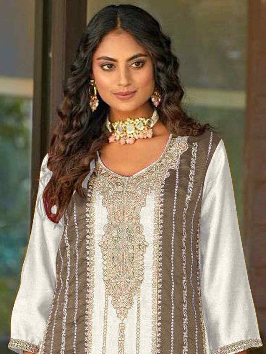 White Vichitra Embroidered Festival Party Pant Salwar Kameez