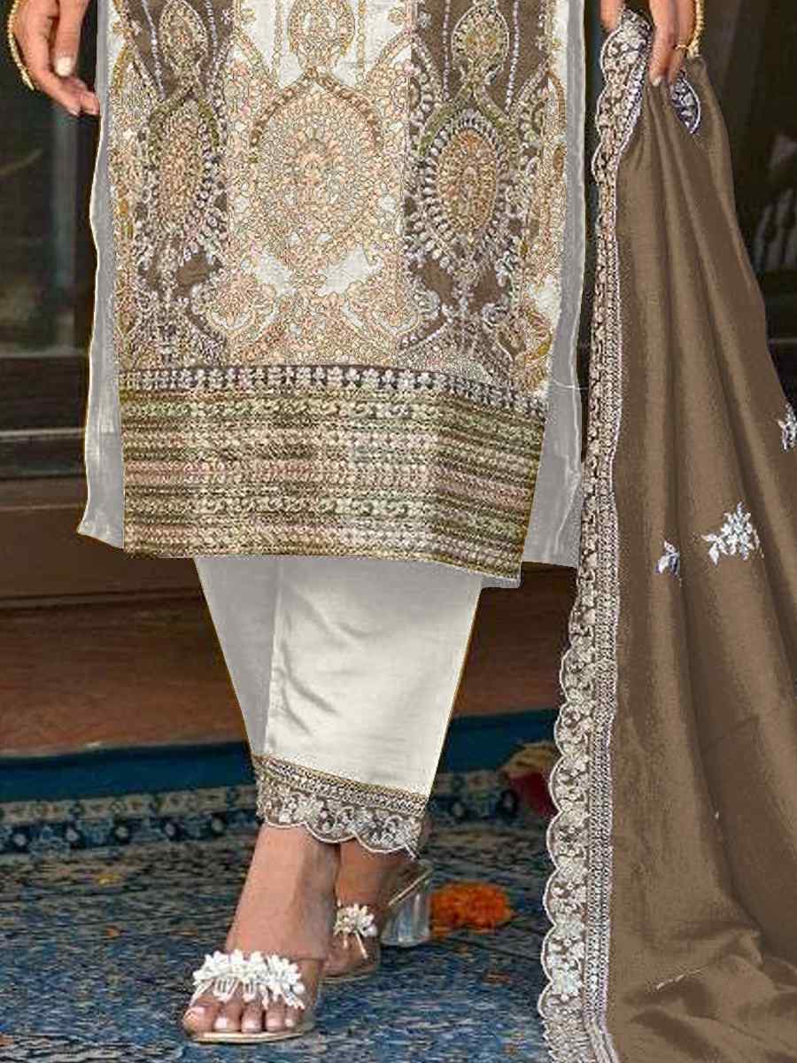 White Vichitra Embroidered Festival Party Pant Salwar Kameez