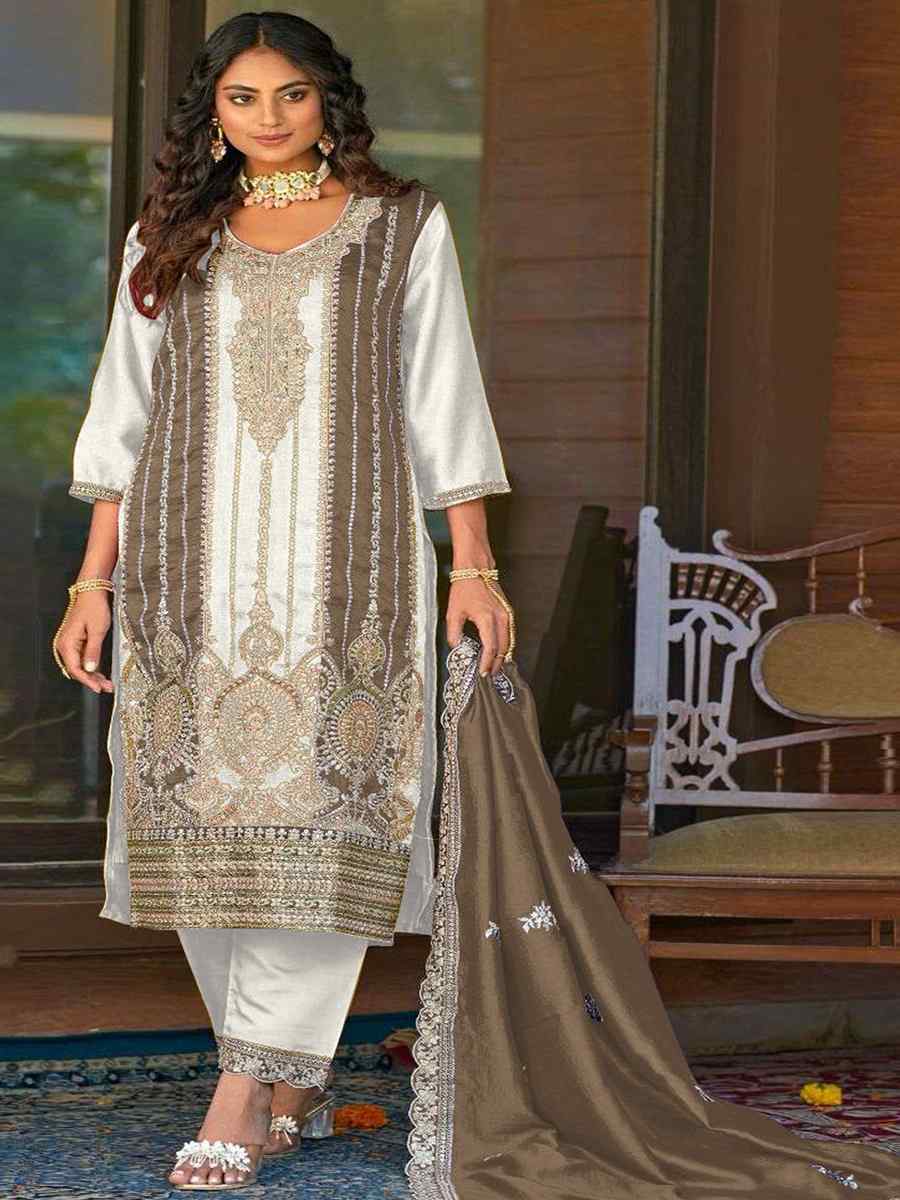 White Vichitra Silk Embroidered Festival Wedding Pant Salwar Kameez