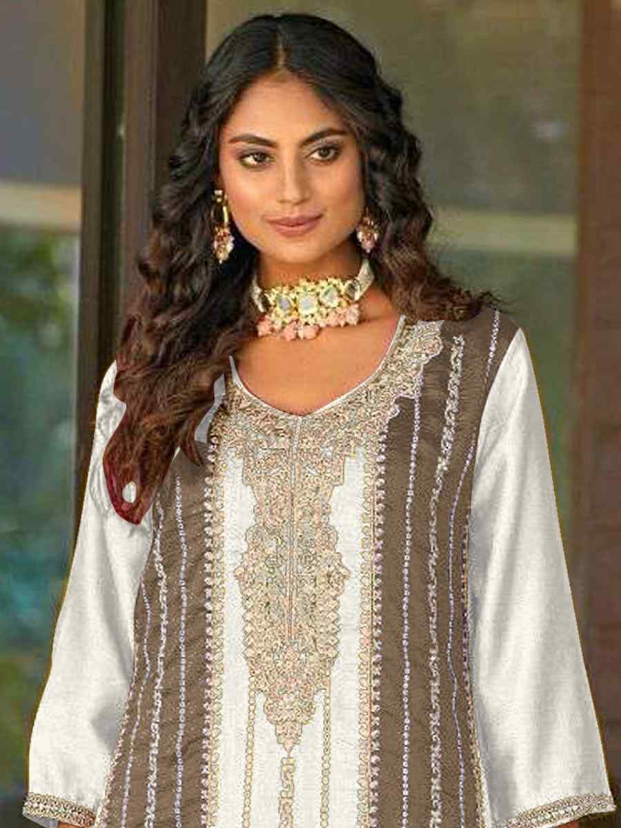 White Vichitra Silk Embroidered Festival Wedding Pant Salwar Kameez