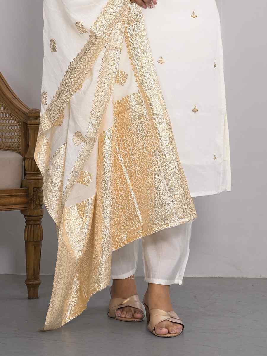 White Viscoce Silk Embroidered Festival Wedding Ready Pant Salwar Kameez