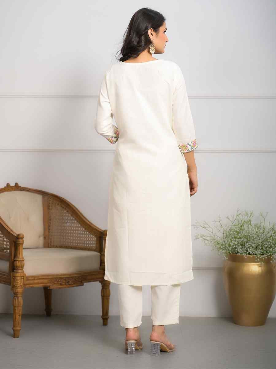 White Viscose Chanderi Embroidered Festival Wedding Pant Salwar Kameez