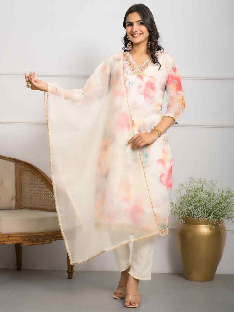 White Viscose Embroidered Festival Wedding Pant Salwar Kameez