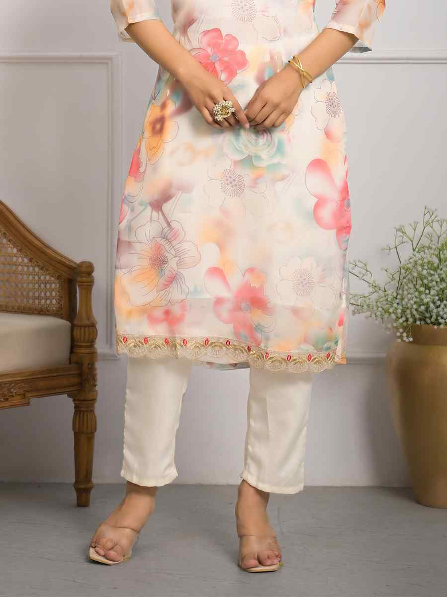 White Viscose Embroidered Festival Wedding Pant Salwar Kameez