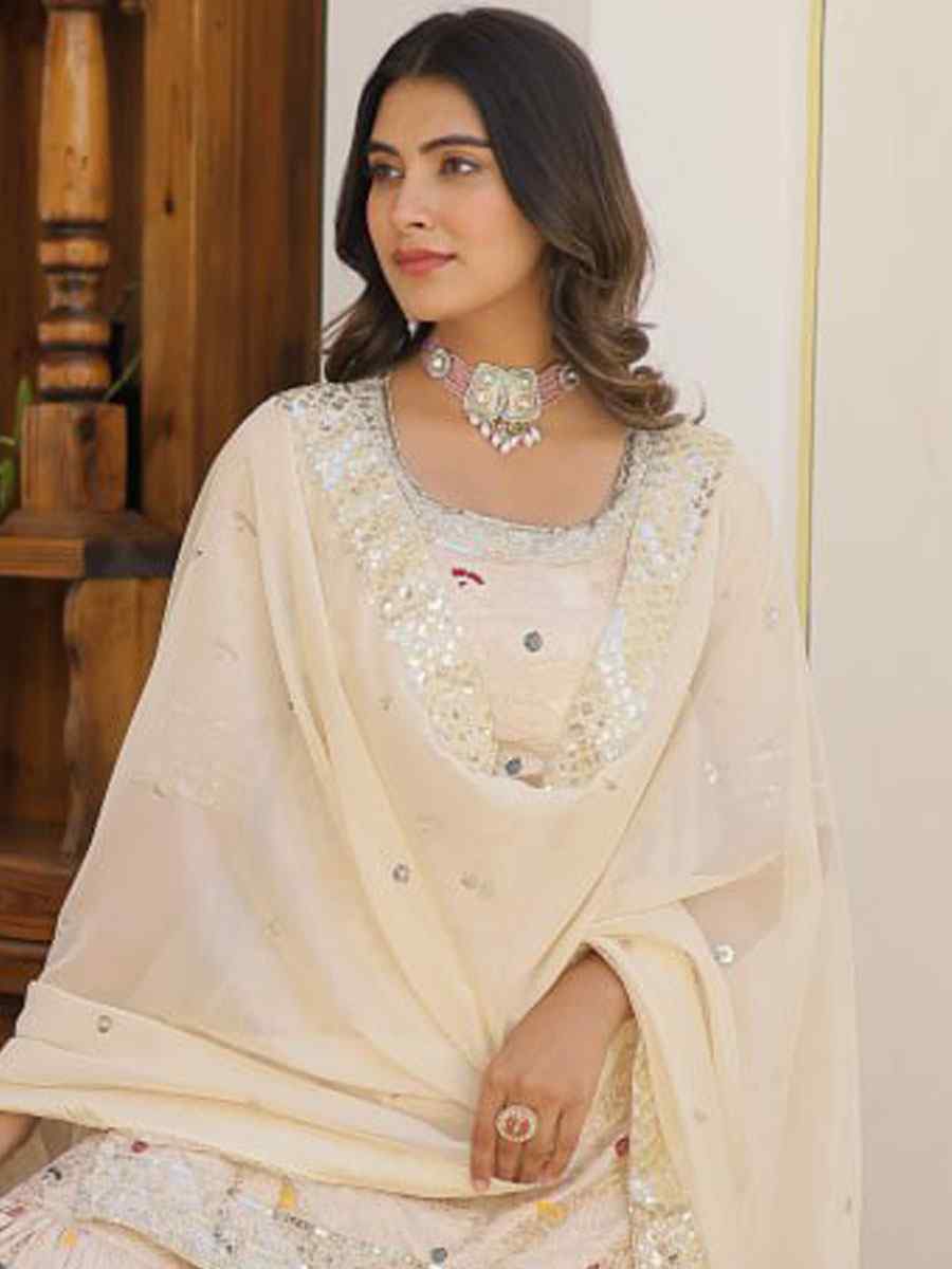 White Viscose Jacquard Embroidered Festival Party Ready Sharara Pant Salwar Kameez