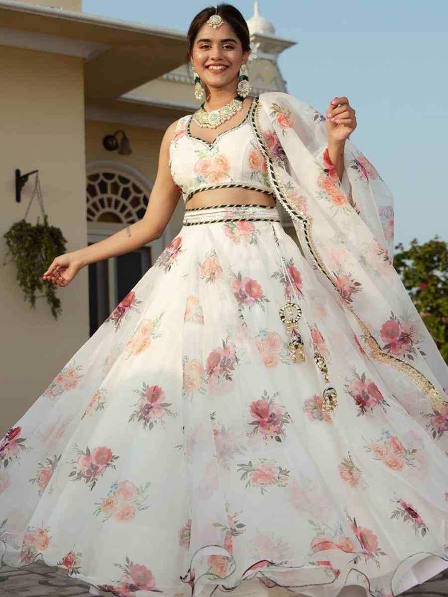 Whiten Organza Embroidered Bridesmaid Wedding Heavy Border Lehenga Choli