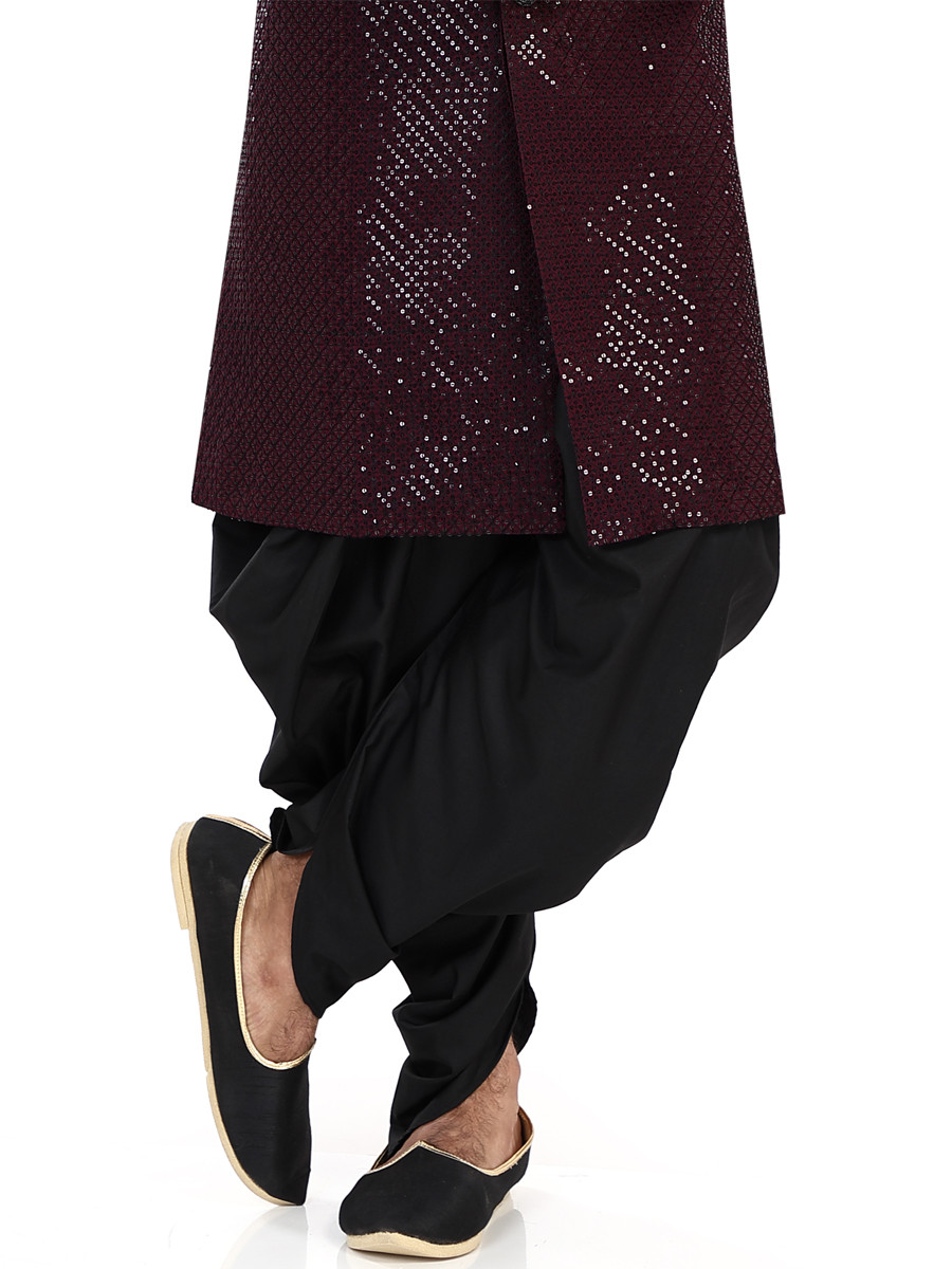 Wine Art Silk Embroidered Party Wedding Kurta