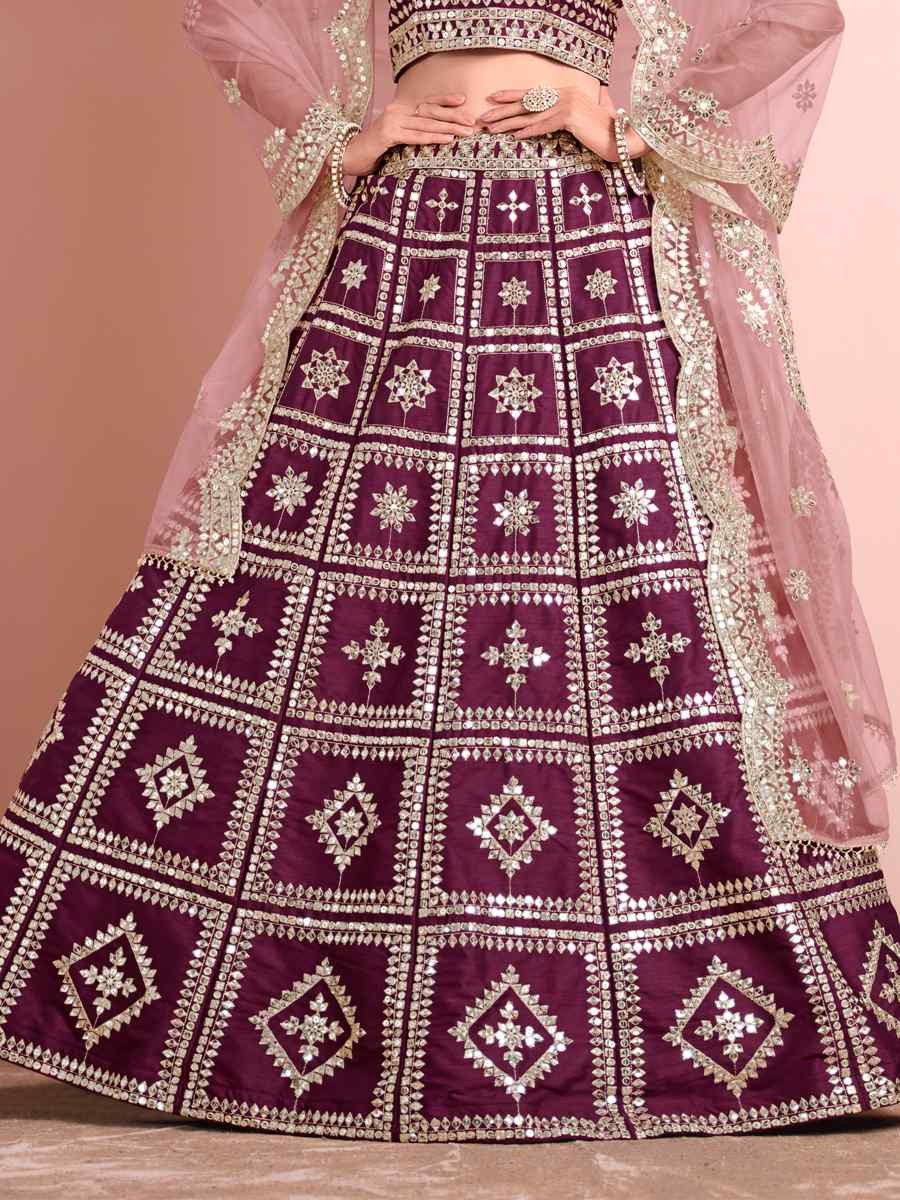 Wine Art Silk Embroidered Wedding Festival Heavy Border Lehenga Choli