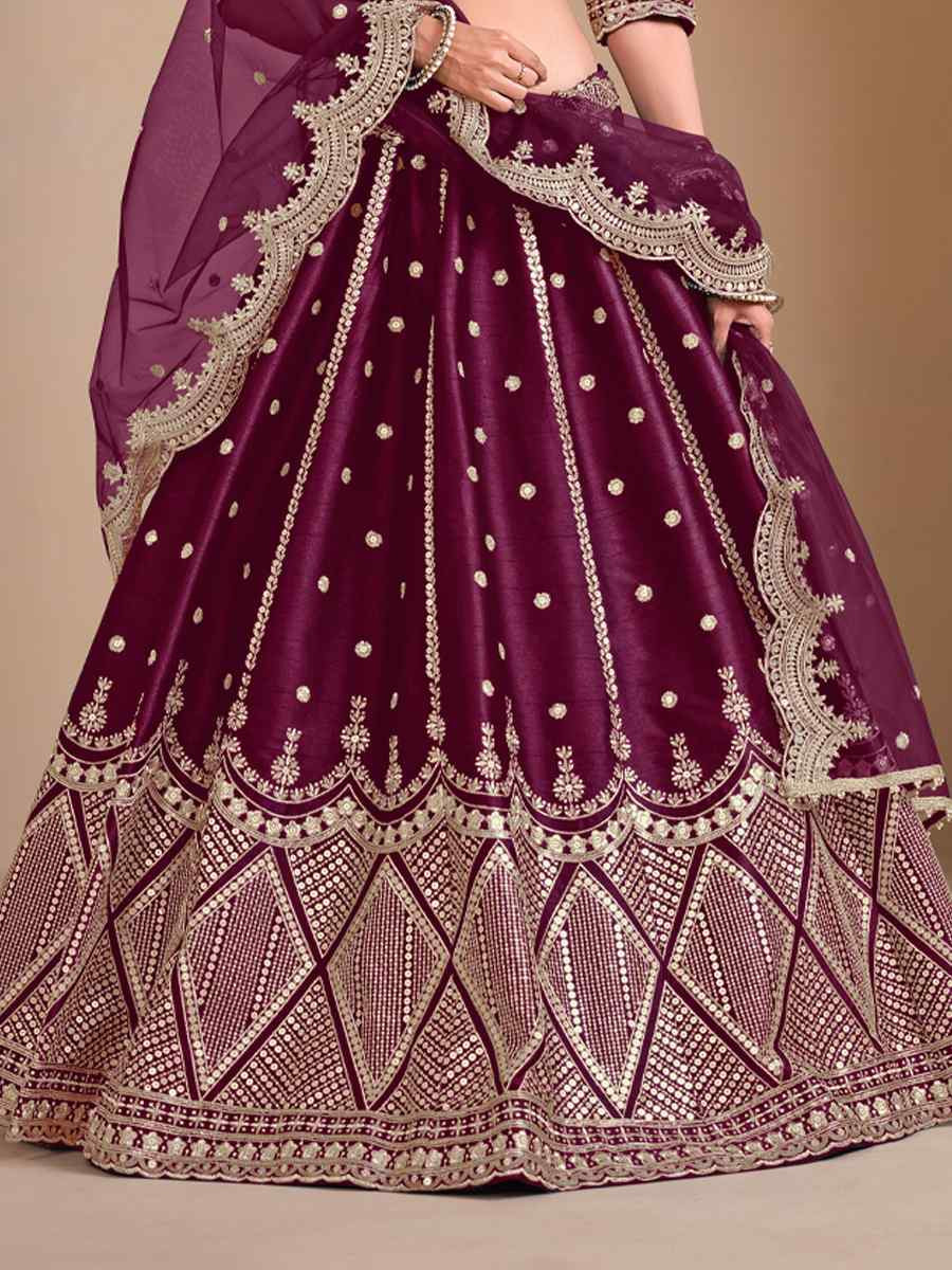 Wine Art Silk Embroidered Wedding Festival Heavy Border Lehenga Choli