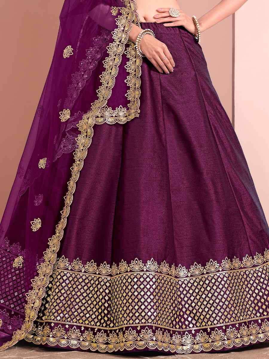 Wine Art Silk Embroidery Reception Party Wear Heavy Border Lehenga Choli