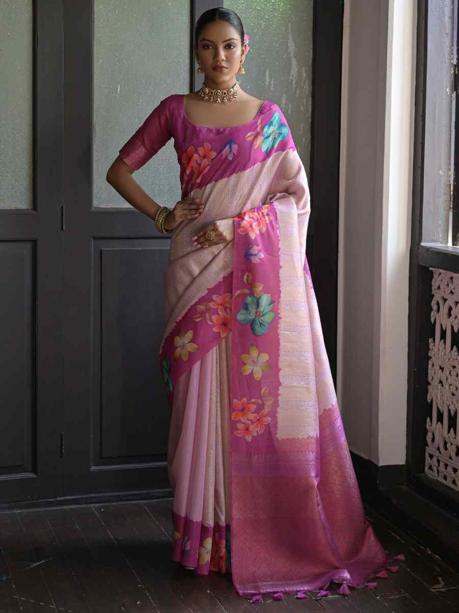 Wine Banarasi Silk Printed Festival Casual Contemporary Saree