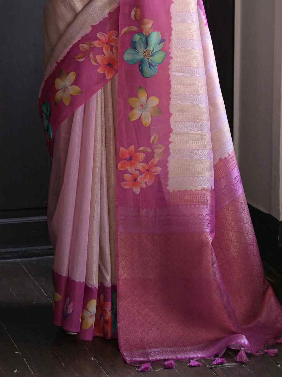 Wine Banarasi Silk Printed Festival Casual Contemporary Saree