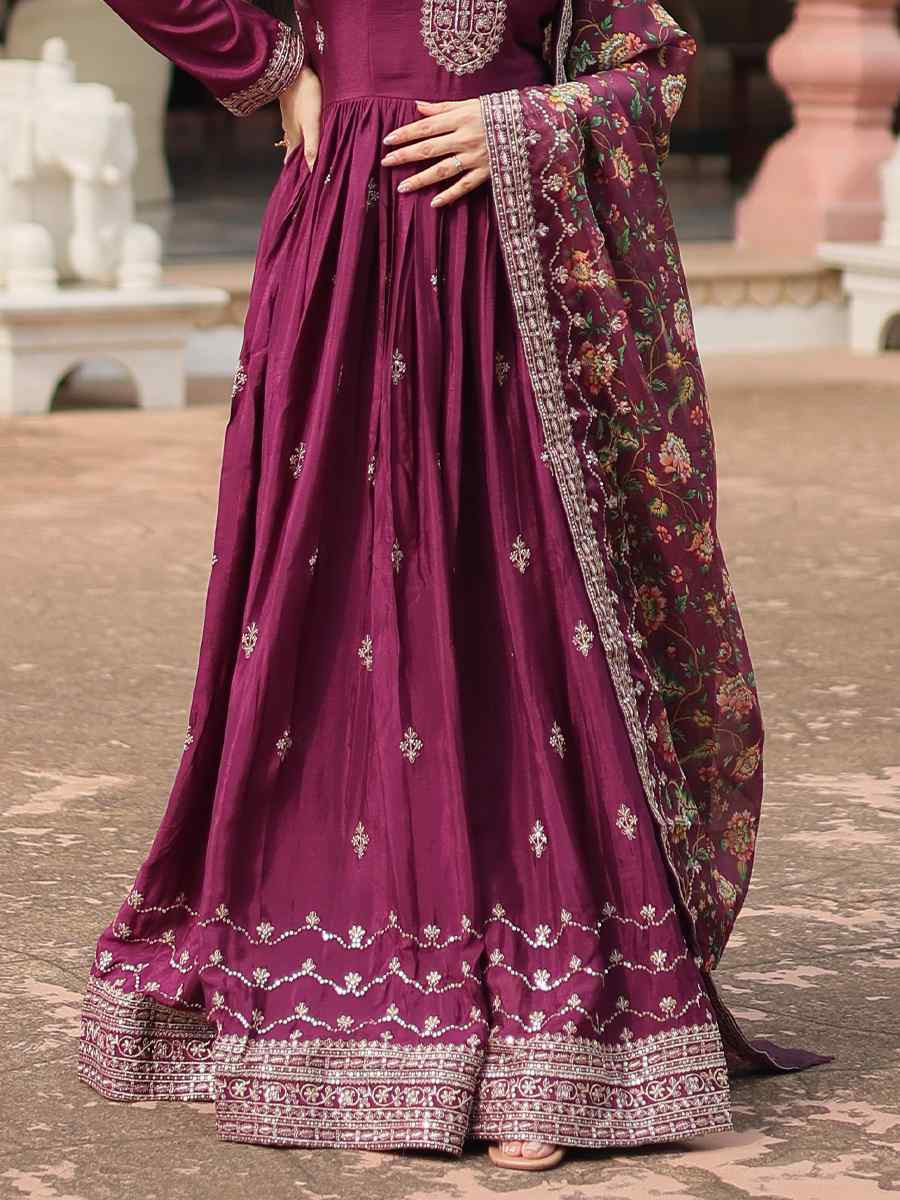 Wine Chinon Embroidered Festival Casual Gown